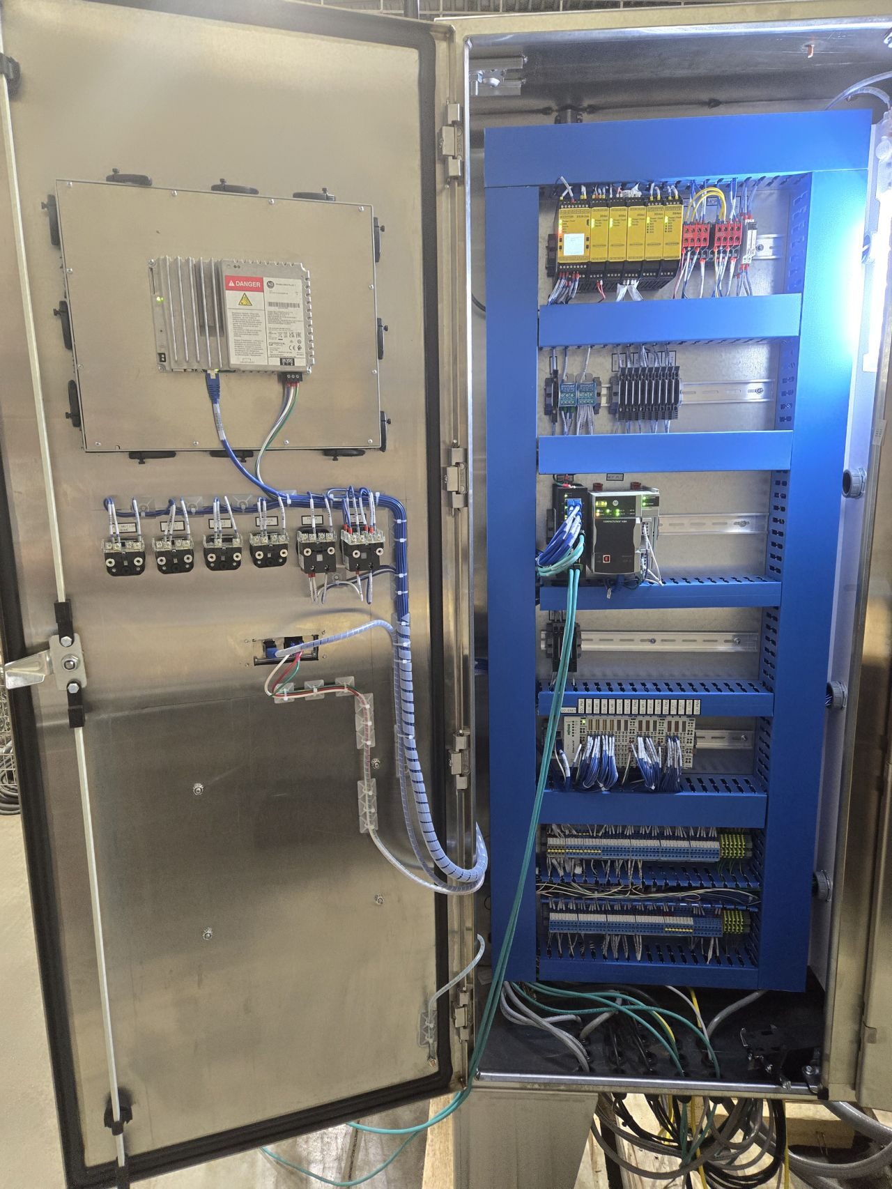 Stainless enclosure with the internal control panel lit