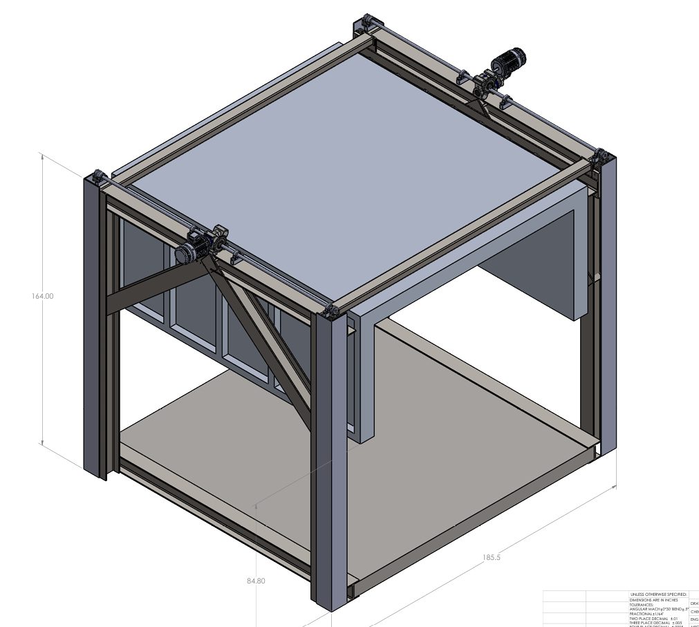 Dimensioned CAD drawing of an extruded aluminium machine frame