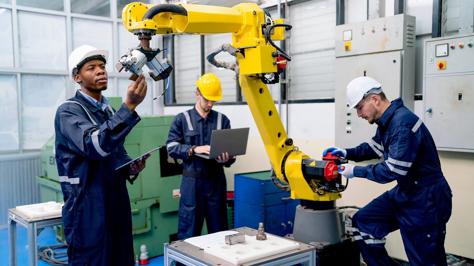 Brew City Robotics engineers working on an industrial robot