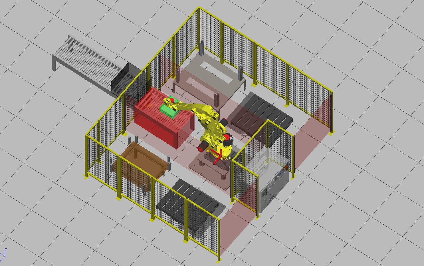 3D simulation of a robot cell with perimeter guarding